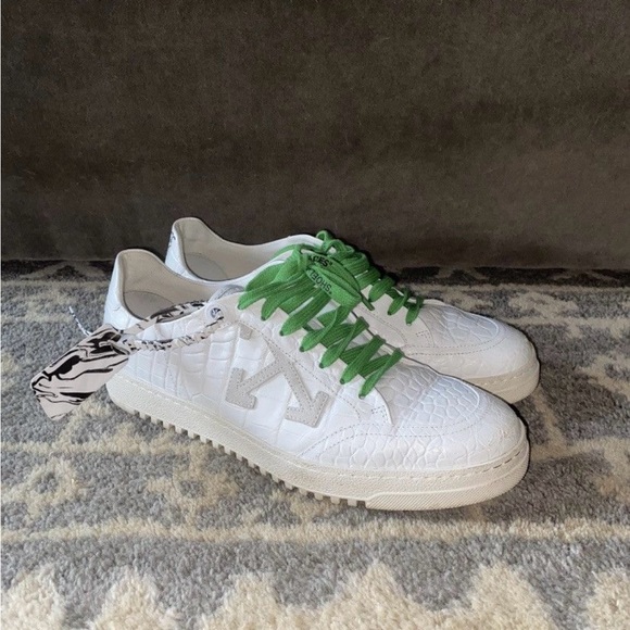 Off White Crocodile Embossed Sneakers